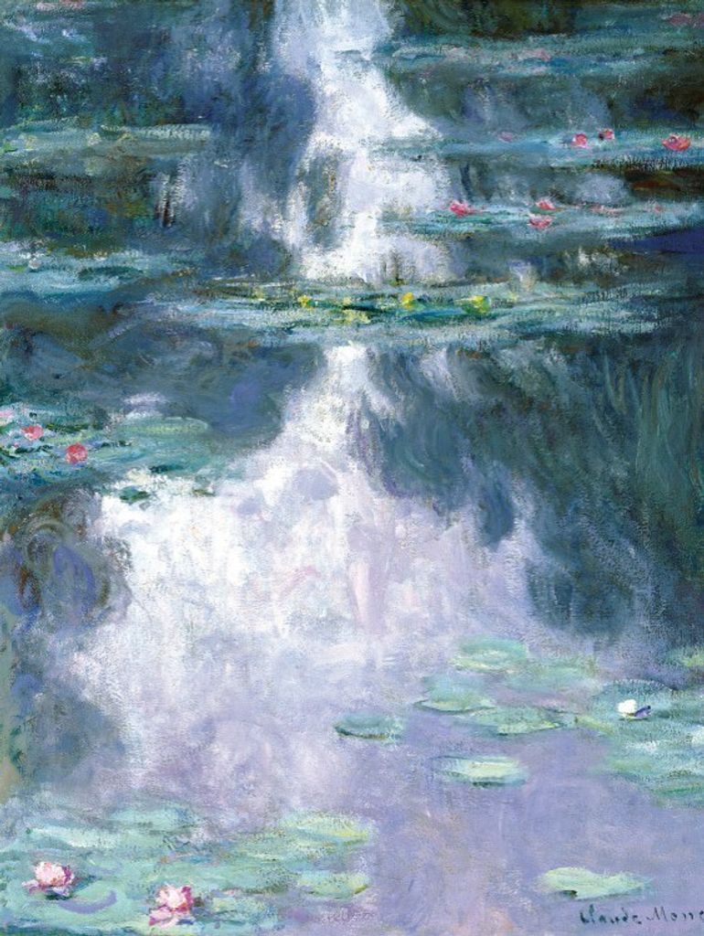 Claude Monet Bilder Leinwand-Bild Auf Keilrahmen | XXL-Wandbild Poster Kunstdruck Als Leinwandbild - Seerosen, 1907 (dunkelblau) (40 x 30 cm)