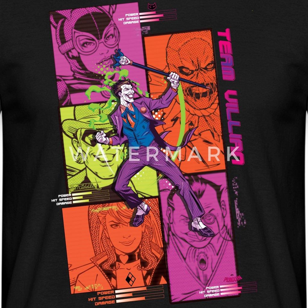 Spreadshirt Batman Team Villain Mit Joker Und Comic-Panels Männer T-Shirt, M, Schwarz