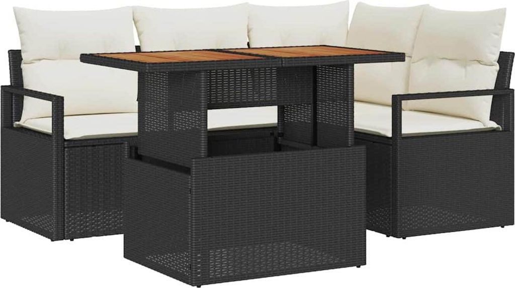 "2026 MODERNE" Garten Essgruppe mit Kissen mit Kissen 5 pcs Schwarz und Creme - 100x55x73cm - Gartensofas NeuMöbel388360