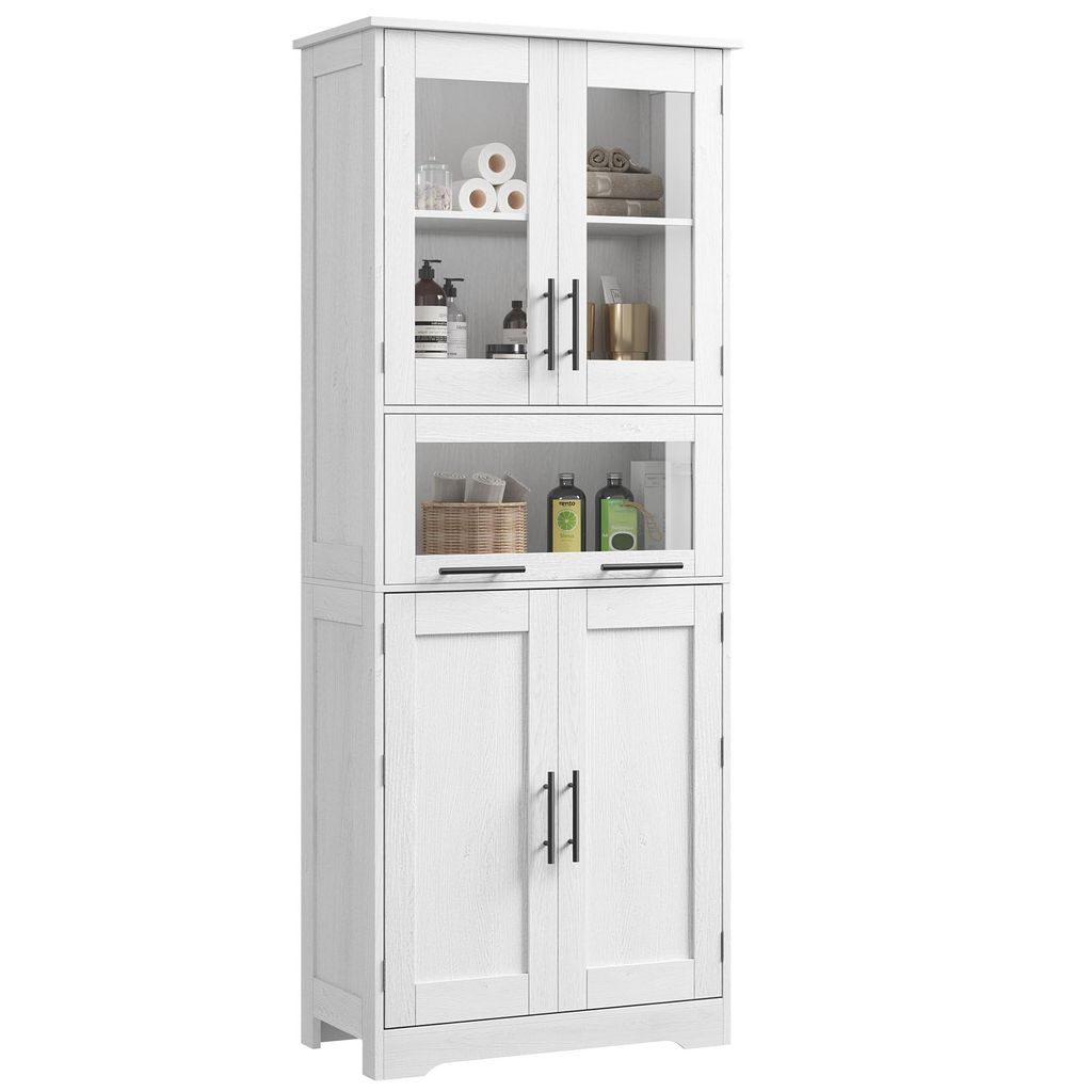 Küchenunterschrank / Vorratsschrank mit 4 Türen & 2 Schubladen, 60x30x170cm Weiß, mit Anti-Kipp-Sicherung für Küche & Schlafz