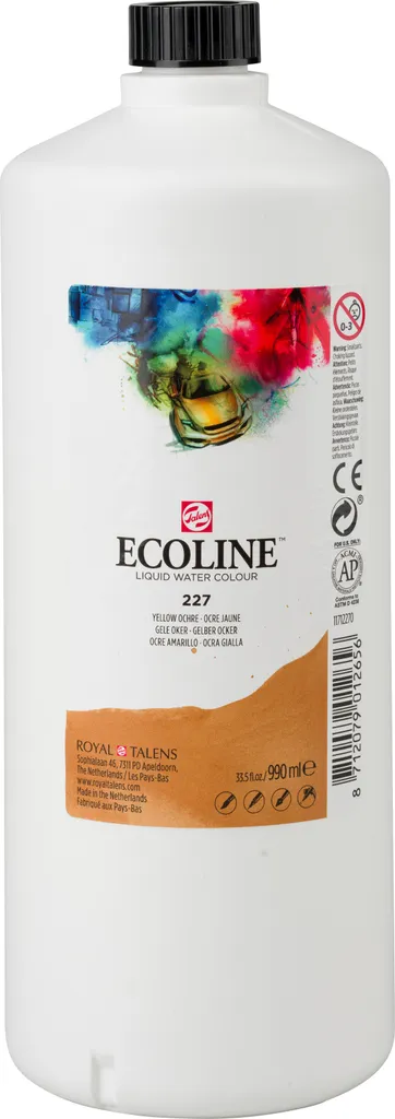 Peinture Ecoline 990ml Ocre Jaune 227, Aquarelle Liquide Transparente