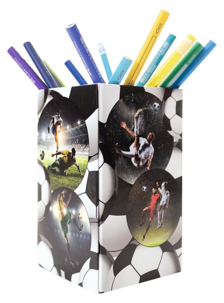 Stiftehalter mit Fußballmotiv, faltbar, aus stabilem Karton, Schreibtisch-Stiftehalter für Mädchen und Jungen, rechteckiger Stiftehalter für Bu...