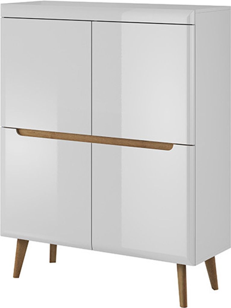 Kommode NORDI NK107 Sideboard Schrank Weiß / Weiß Hochglanz / Eiche Riviera