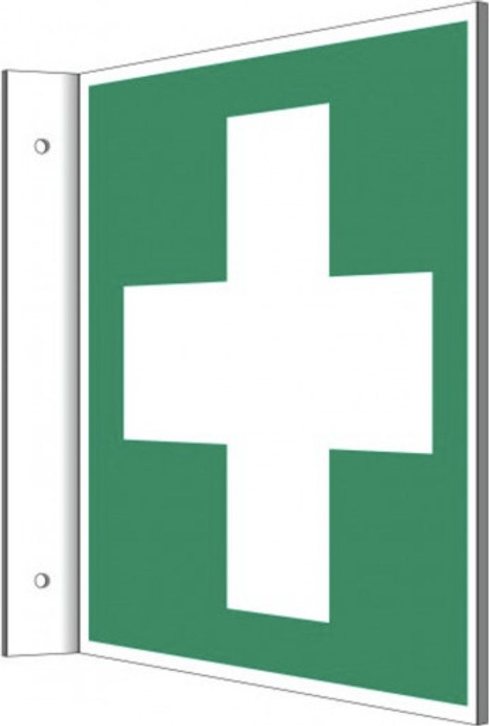 Fahnenschild Erste Hilfe Kreuz Kunststoffplatte 15x15cm nachleuchtend