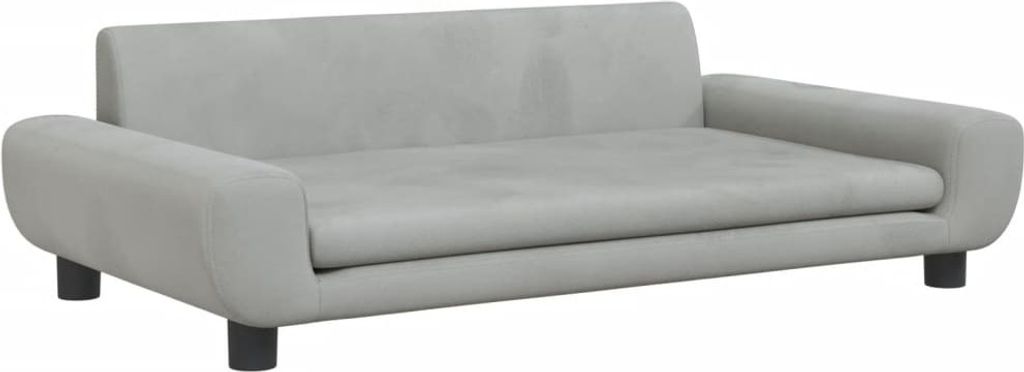 A light gray sofa-like pet bed with black legs, shown from a front-side angle against a white background.