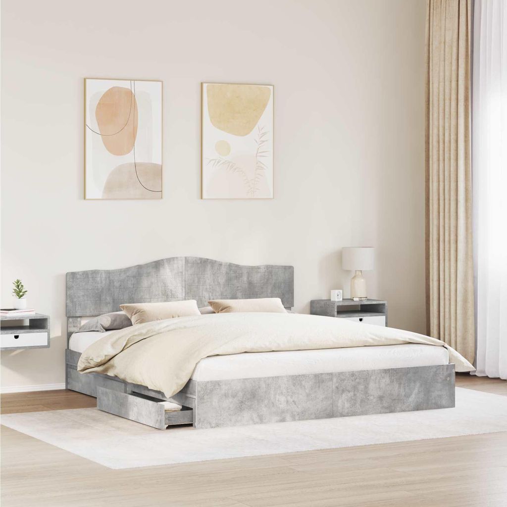 Eleganter Möbel Aufbewahrungsbett Beton Grau 200 x 200cm Holzwerkstoff - CJG884555 - Klassische BettenJugendbett Tagesbett