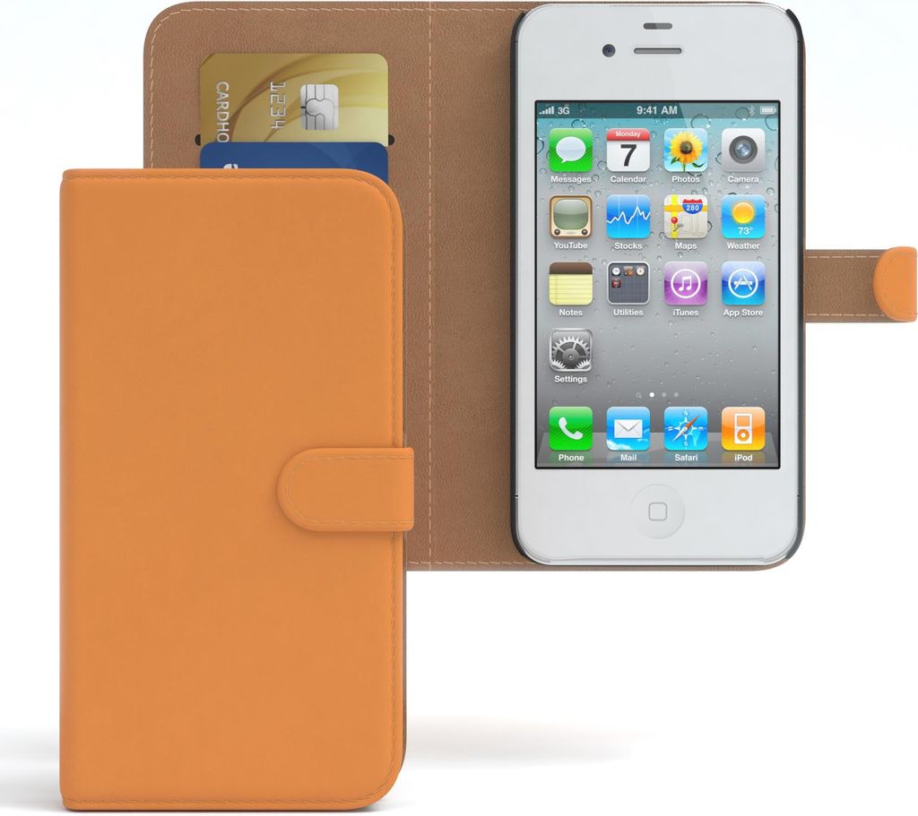 EAZY CASE Business Hülle für Apple iPhone 4 / 4S klappbar, Premium Kunstleder Handyhülle mit Kartenfach