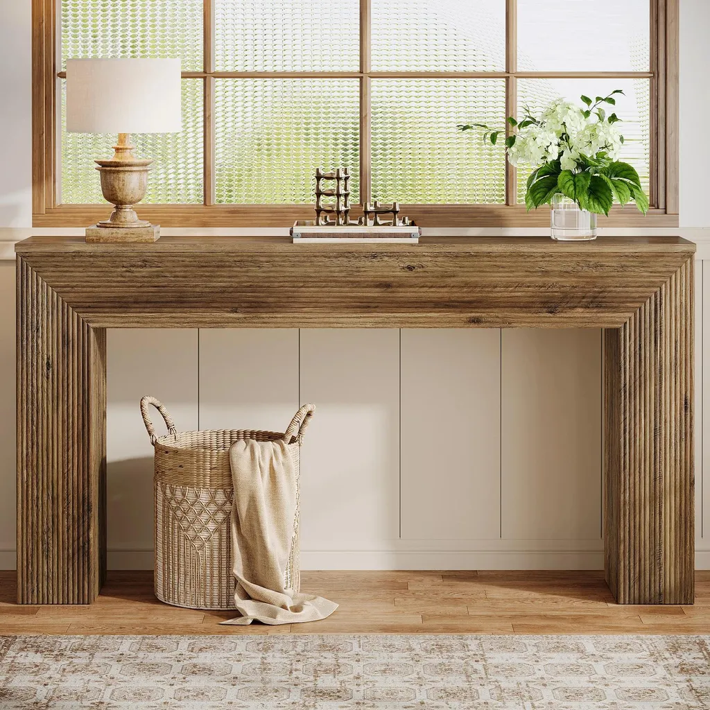 Console de salon fine de 30 cm de profondeur en bois rustique