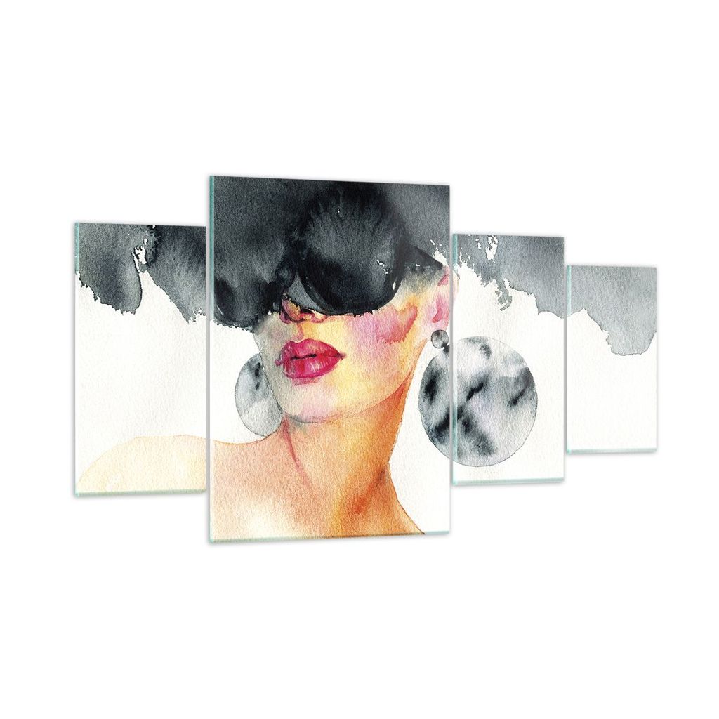 Bilder auf glas - 4 Teile - Aquarell Modell Brille - 160x90cm - Glasbilder - Wandbilder - Bilder - zum Aufhängen bereit - Wanddekoration aus Glas ...