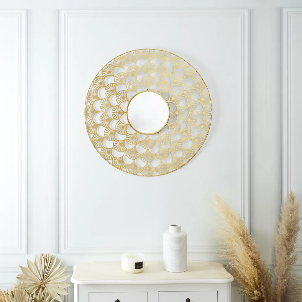 Miroir Soleil Ajouré en Métal 70cm - Finition Artisanale Noire et Or