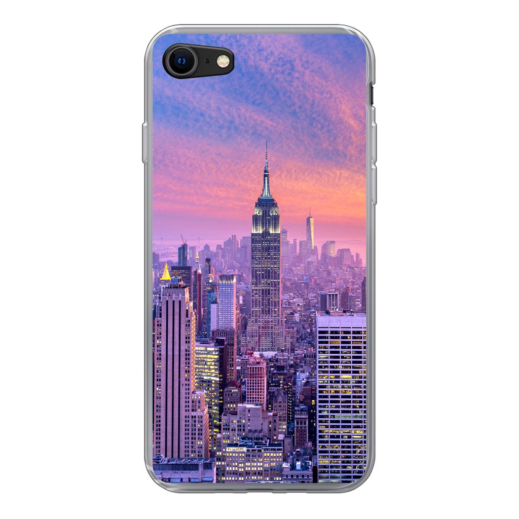 MuchoWow Handyhülle Schutzhülle Hülle für iPhone SE 2022 New York - Farben - Skyline Silikon Softcase Handy Hülle - Schutzhülle