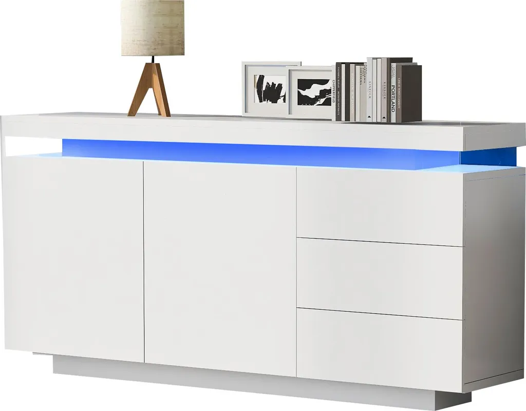 Meuble Buffet de Séjour 140 cm Blanc Lumineux pour Déco Contemporaine
