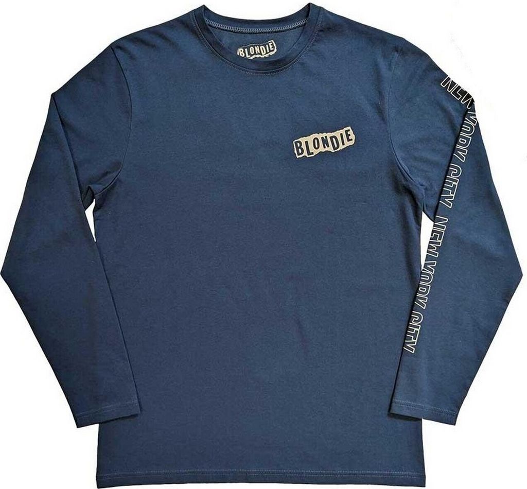 Blondie - "NYC ́77" T-Shirt für Herren/Damen Uni Langärmlig RO9324 (M) (Jeansblau)