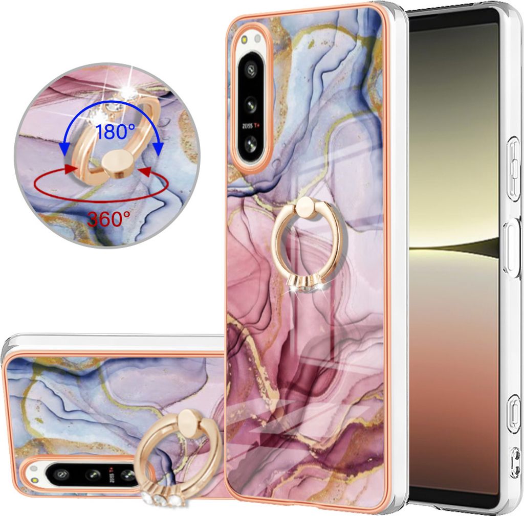 Sony Xperia 5 IV Hülle, Muster TPU Silikon Stoßdämpfer Bumper Schutzhülle mit Ring Ständer für Sony Xperia 5 IV Rosa