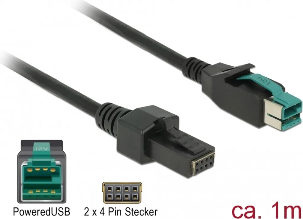 Delock 85482 Maschio-Maschio 1m | Cavo Alimentato USB 12V Nero