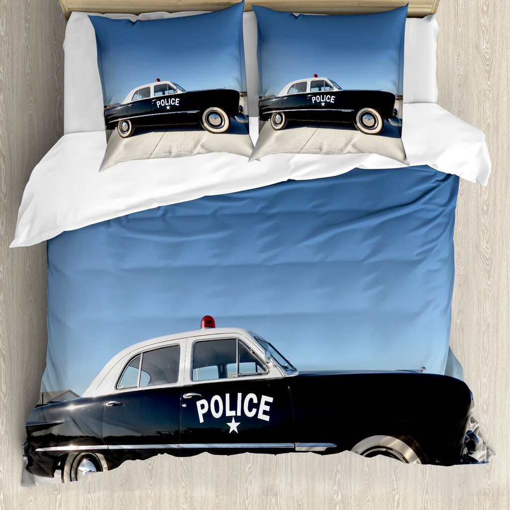 ABAKUHAUS amerikanisch Bettbezug, Old Police Auto-Digital, Milbensicher Allergiker geeignet mit Kissenbezügen, 200 cm x 200 cm - 80 x 80 cm, Blau ...