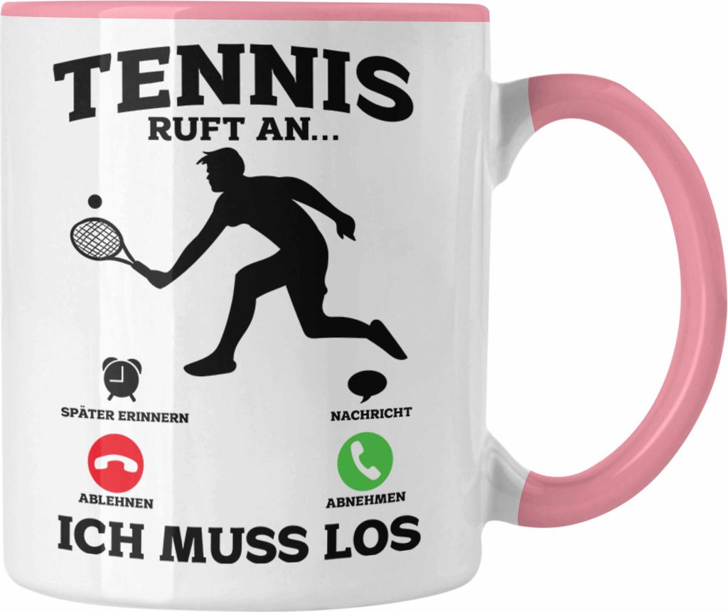 Trendation - Tennis Tasse Geschenk Lustige Tasse Tennisfans - Geschenkidee Tennisspieler Ruft An (Rosa)