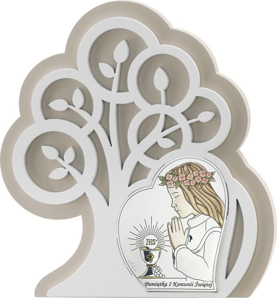 Erstkommunionbild aus Silber, Erinnerung an die Erstkommunion, mit Gravur | Größe: 14x15,5 cm | Artikelnummer: VL81400S/1LCOL