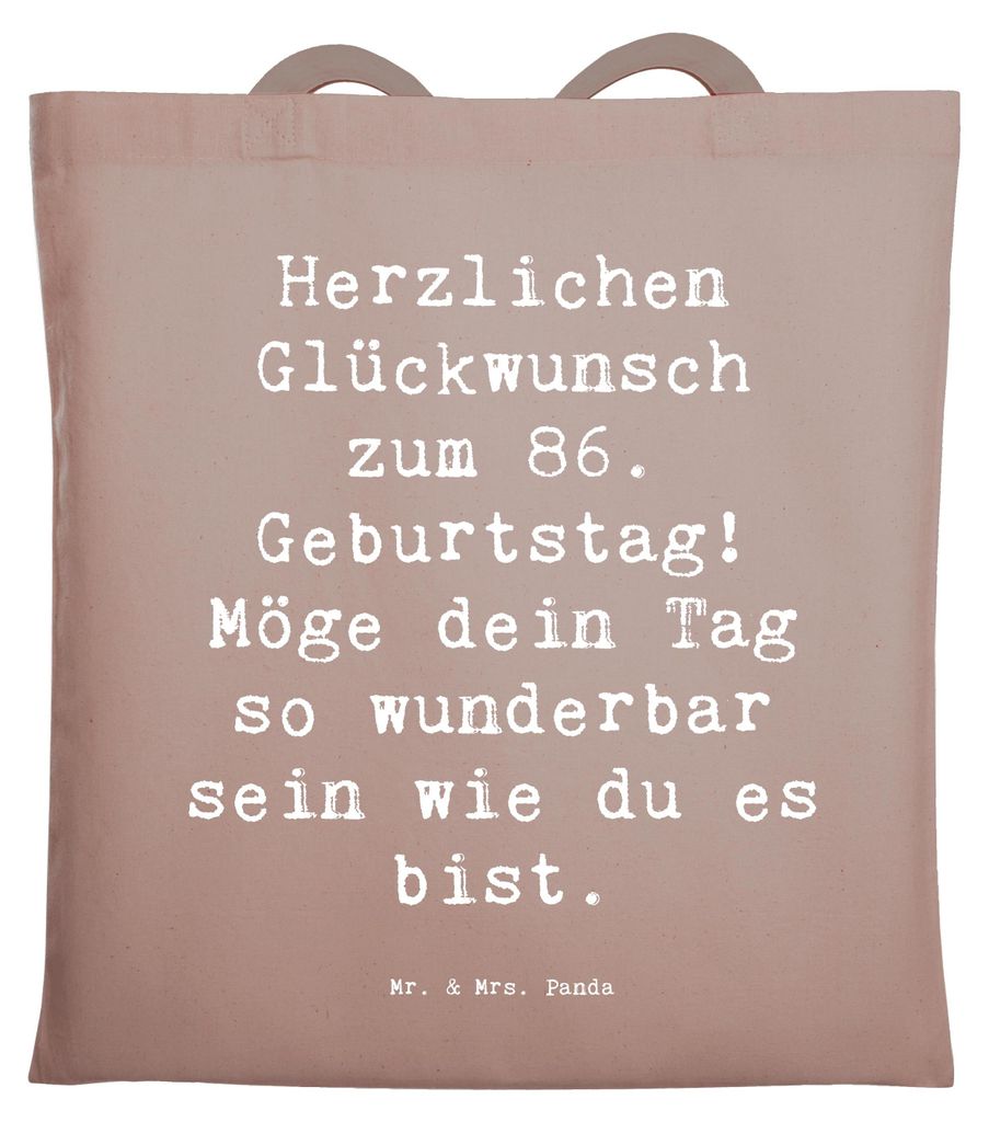 Mr. & Mrs. Panda Tote Bag Spruch 86. Geburtstag - Braun Pastell - Geschenk, Geburtstagsgeschenk, Glückwünsche, Happy Birthday, Herzlichen Glückw...