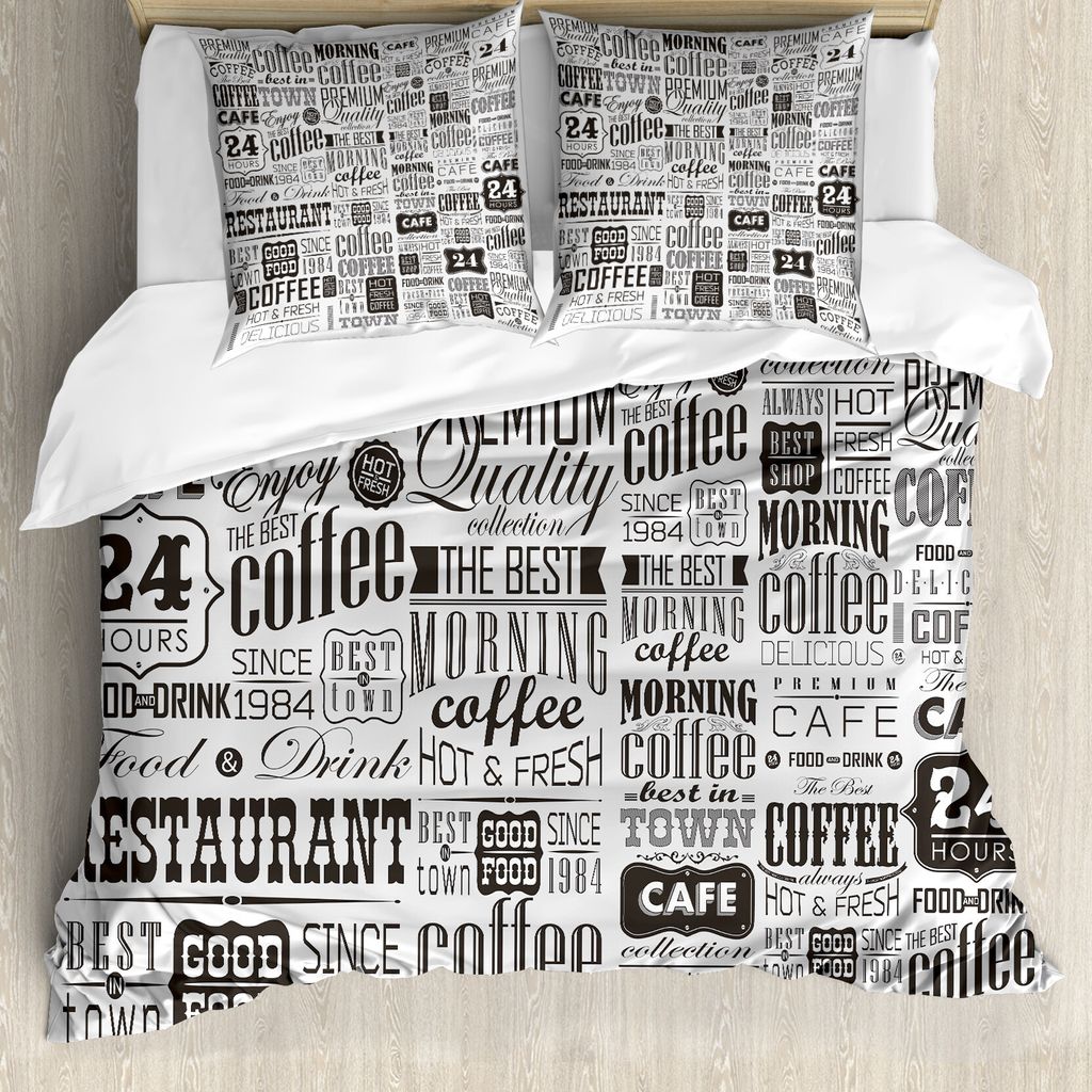 ABAKUHAUS Jahrgang Bettbezug, Retro Kaffee Texte, Milbensicher Allergiker geeignet mit Kissenbezügen, 200 cm x 200 cm - 80 x 80 cm, Charcoal Grey ...