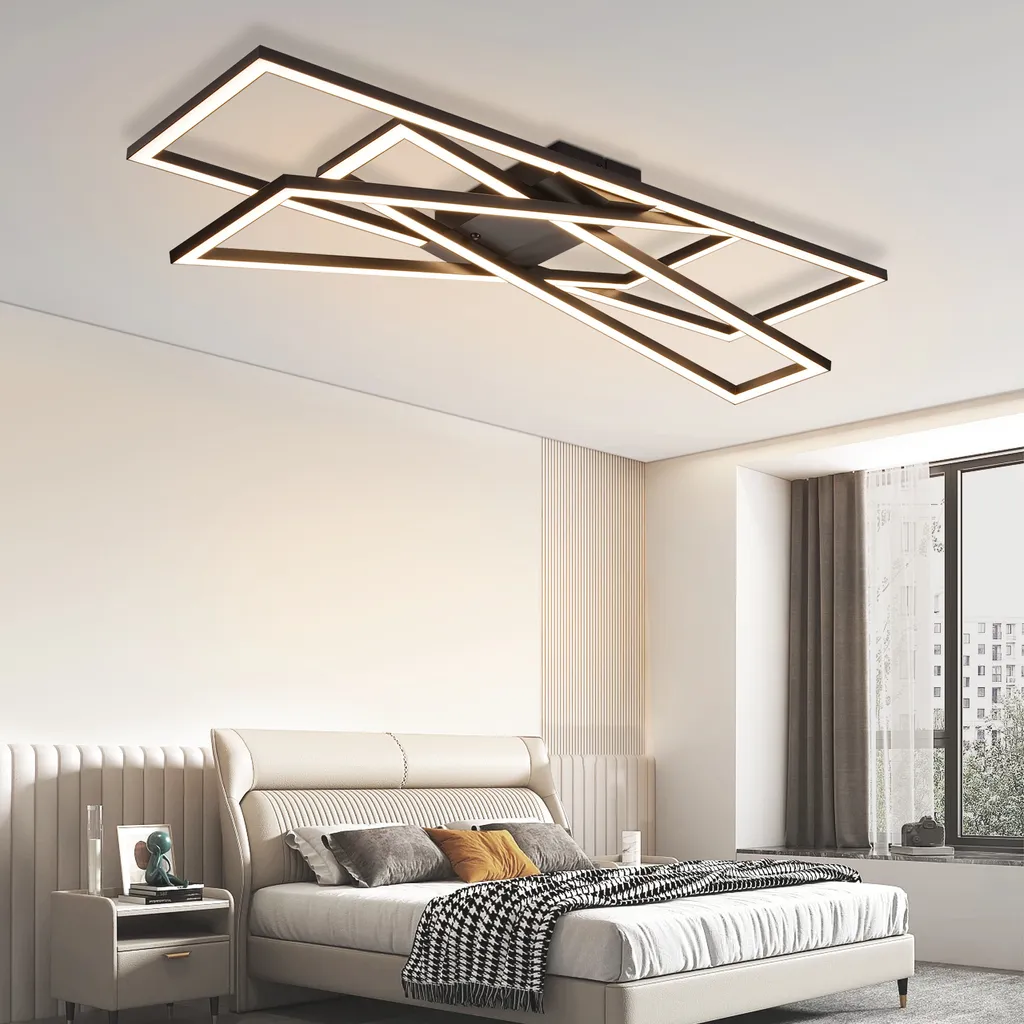 ZMH Plafonnier LED Dimmable 45W Noir avec Télécommande pour Salon Moderne