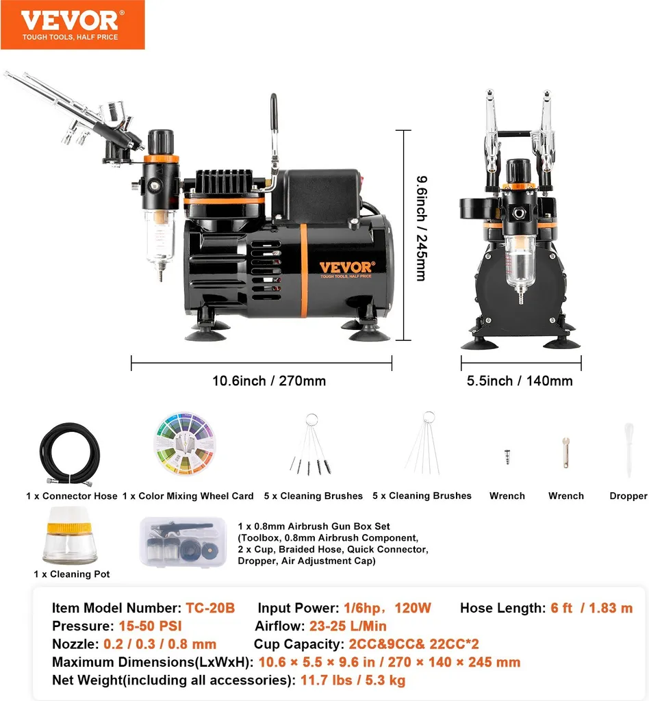 Kit aérographe complet avec compresseur double ventilateur modèle K-3 - 7