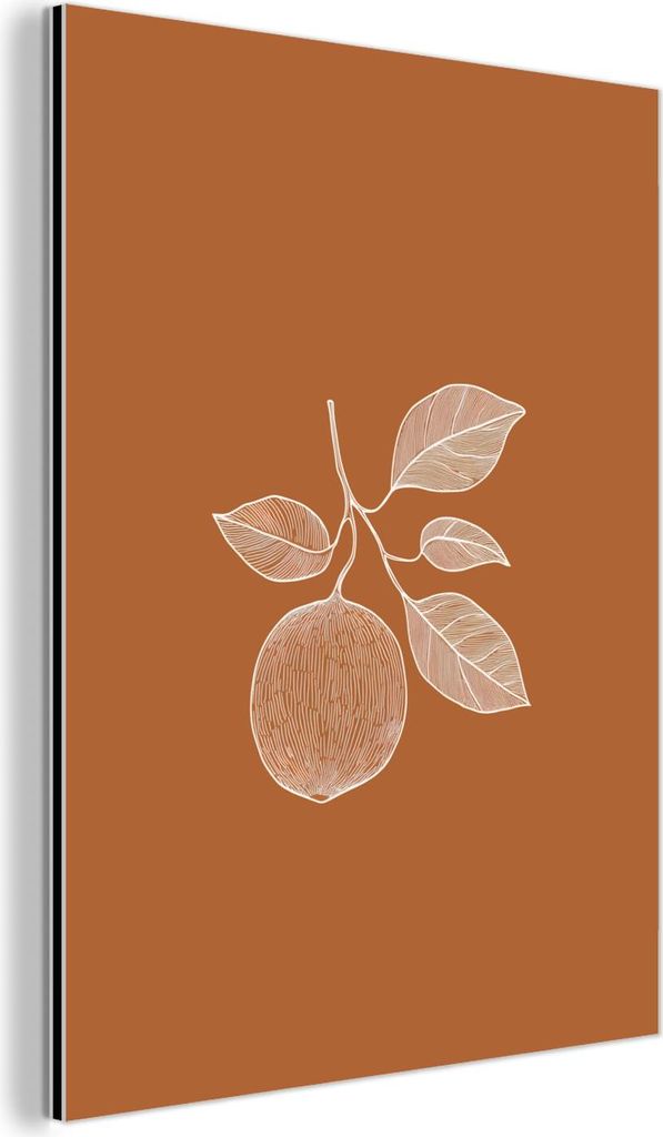 MuchoWow Wanddekoration Metall Metallbild Wandkunst 60x80 cm Orange - Gezeichnet - Blätter - Braun MuchoWow Aluminium Gemälde - Wanddekoration Me...