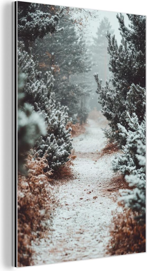 MuchoWow Wanddekoration Metall Metallbild Wandkunst 40x60 cm Wald - Winter - Bäume - Natur - Weg - Schnee MuchoWow Aluminium Gemälde - Wanddekora...
