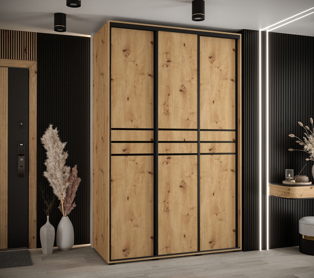 Kleiderschrank ASIRI 10 - 160/60 cm, Artisan-Eiche / Schwarz