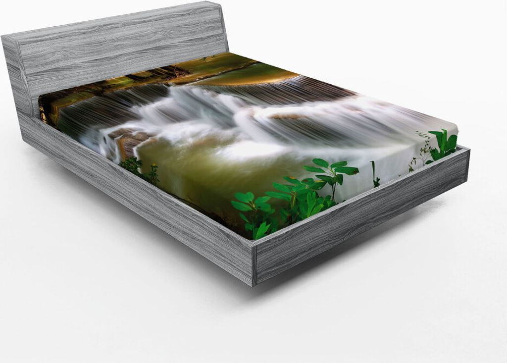 ABAKUHAUS Natur Spannbetttuch, Tropischer Paradies-Wasserfall in Surreal-Kaskaden-Wundern Thailands der Weltlandschaft, 160 x 200 cm, Mehrfarbig