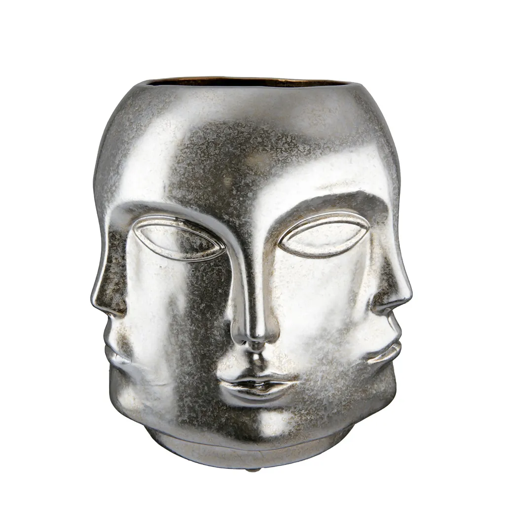 Vase Visage Design pour Décoration de Salon Moderne Coloris Argent