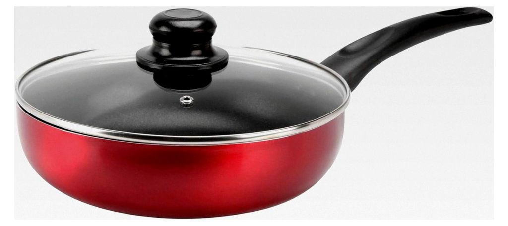Schmorpfanne aus gepresstem Aluminium, Ø 24 cm, Höhe 6,5 cm, Antihaftbeschichtung, Farbe: Rotmetallic, mit Glas-Dampfdeckel, für alle Herdarten,...