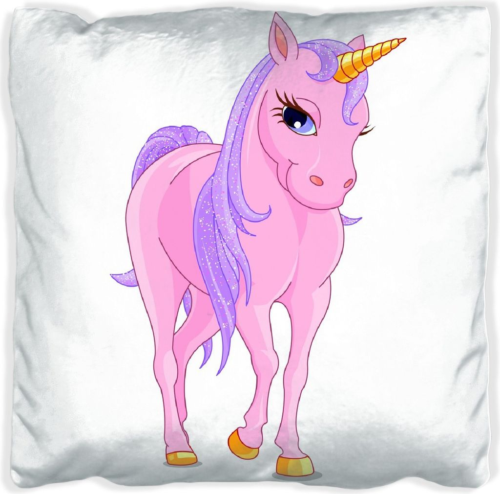 Wallario Premium Kissen, weiche Oberfläche, mit Motiv Einhorn in rosa mit Schweif in lila II, Größe: 30 x 30 cm, mit weißer Rückseite