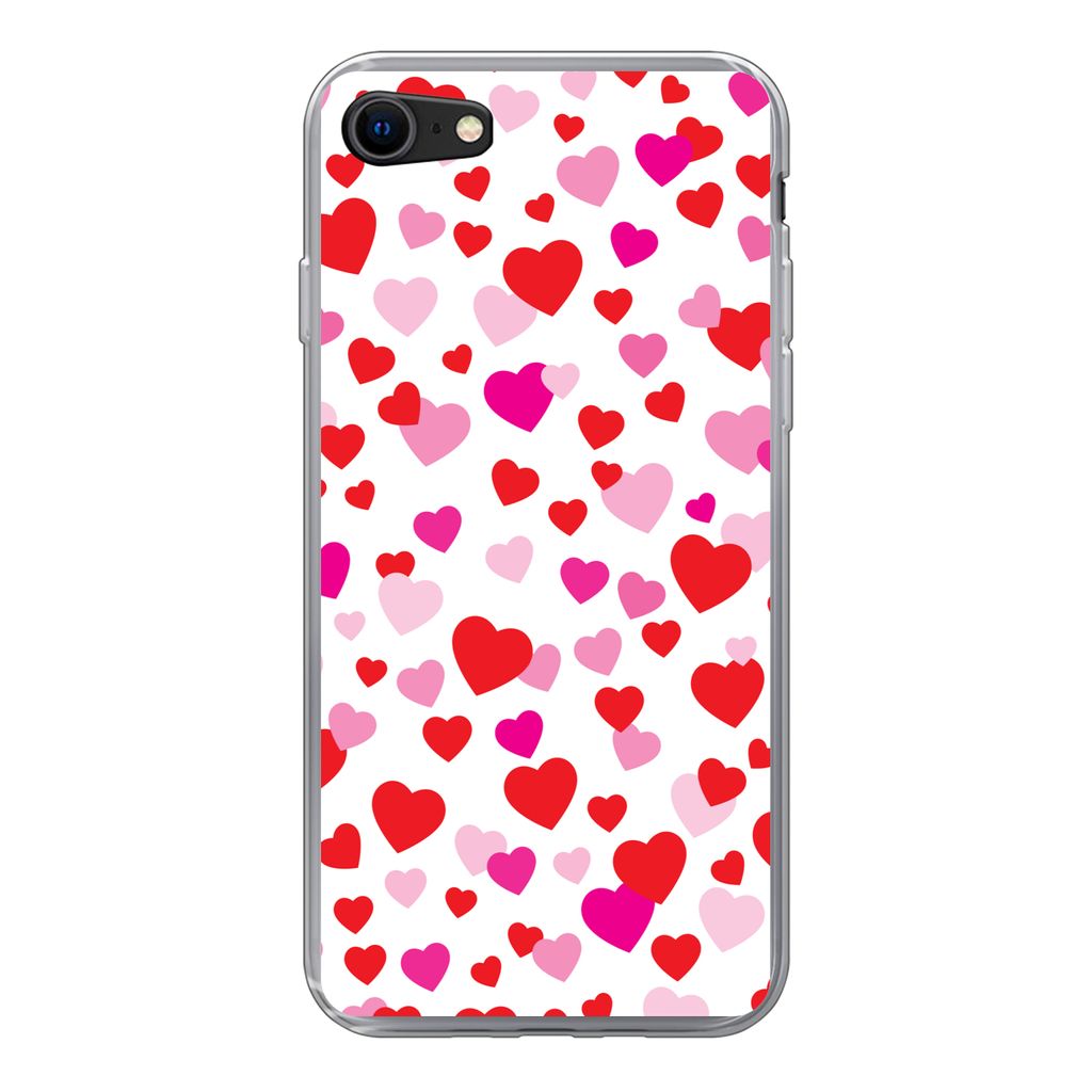 MuchoWow Handyhülle Schutzhülle Hülle für iPhone SE 2022 Eine Illustration mit bunten Herzen Silikon Softcase Handy Hülle - Schutzhülle