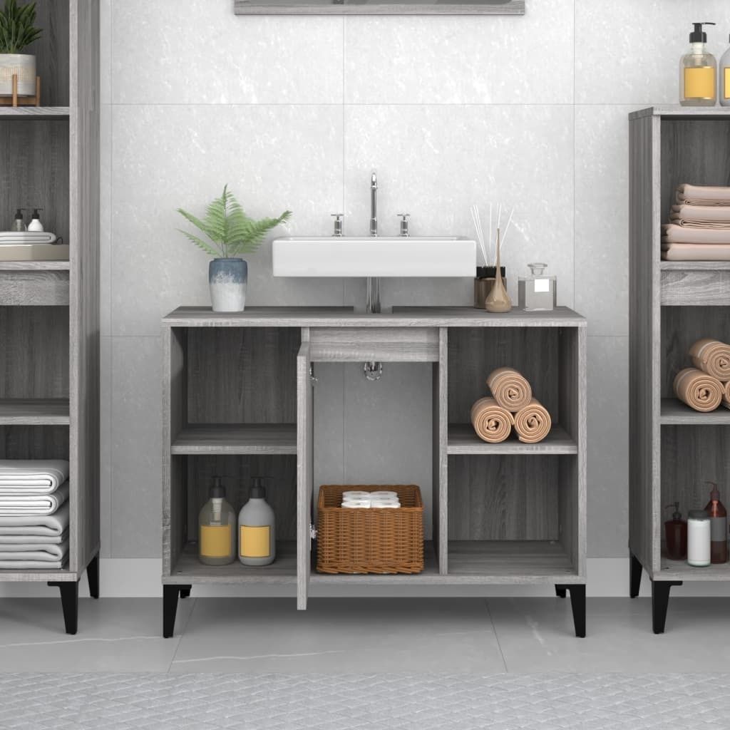" "Waschbeckenunterschrank Modernes Design - Badezimmerschrank Badmöbel - Grau Sonoma 80x33x60 cm Holzwerkstoff NeuMöbel 1412870
