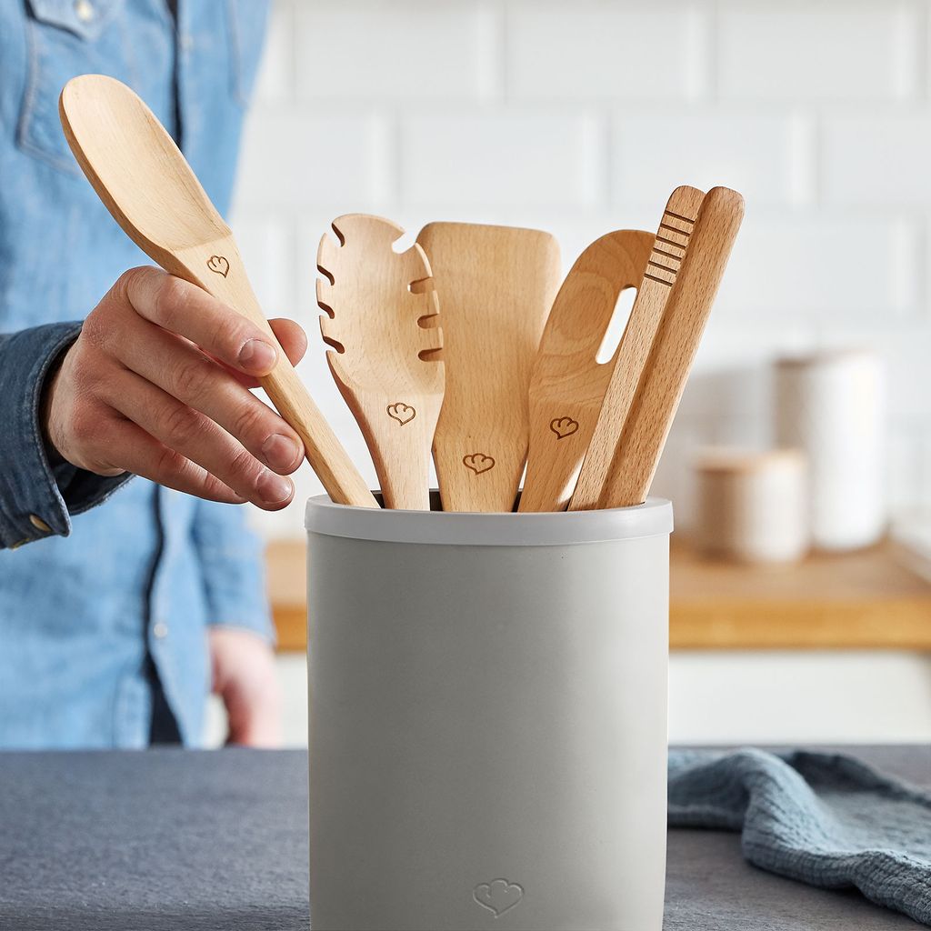 Almina Kochbesteckhalter 12-tlg. Küchenhelfer-Set Silikon, Holzgriff