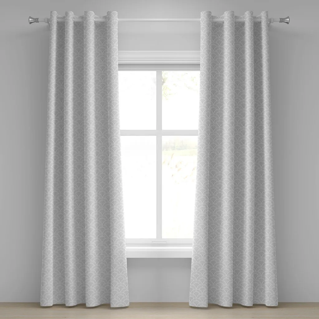 Rideau motifs vintage demi-cercle ABAKUHAUS gris blanc 280x245 cm