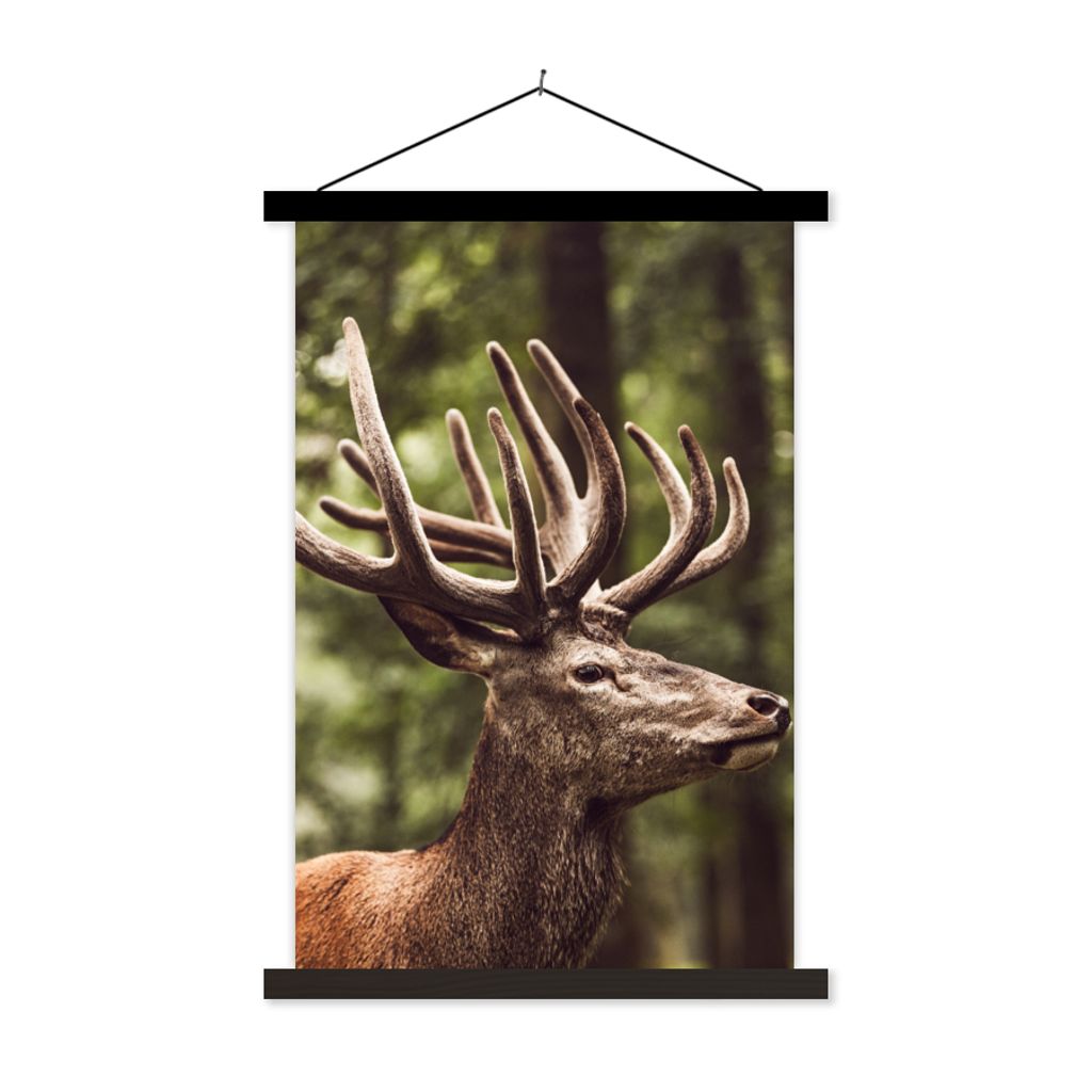 MuchoWow Textilposter Hirsch - Natur - Geweih - Wald - Tiere 40x60 cm mit schwarzem Rahmen - Wanddekorationen