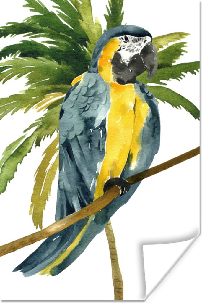 MuchoWow Poster Dschungel - Papagei - Aquarell 40x60 cm - Plakate für die Wand - Poster Babyzimmer