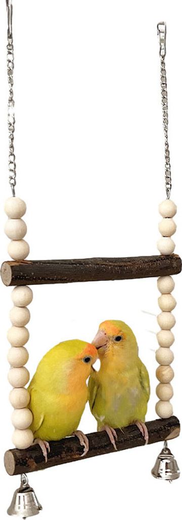 12cm Vogelschaukel Für Zwei Vögel, Vogelschaukel Aus Holz Mit Glockenspielzeug, Schaukel Zum Aufhängen, Sitzschaukel Aus Holz