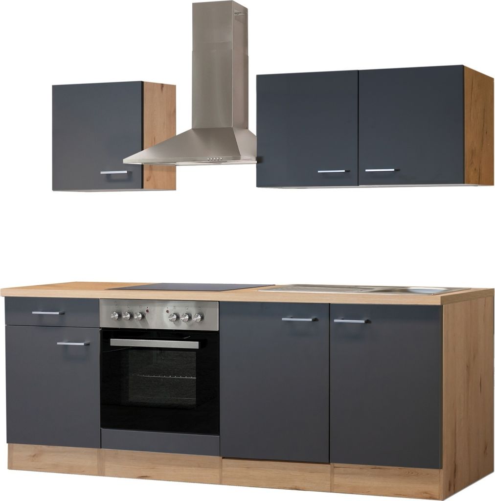 Küchenzeile mit E-Geräten - 210 cm breit - Basaltgrau Matt Produktbild 