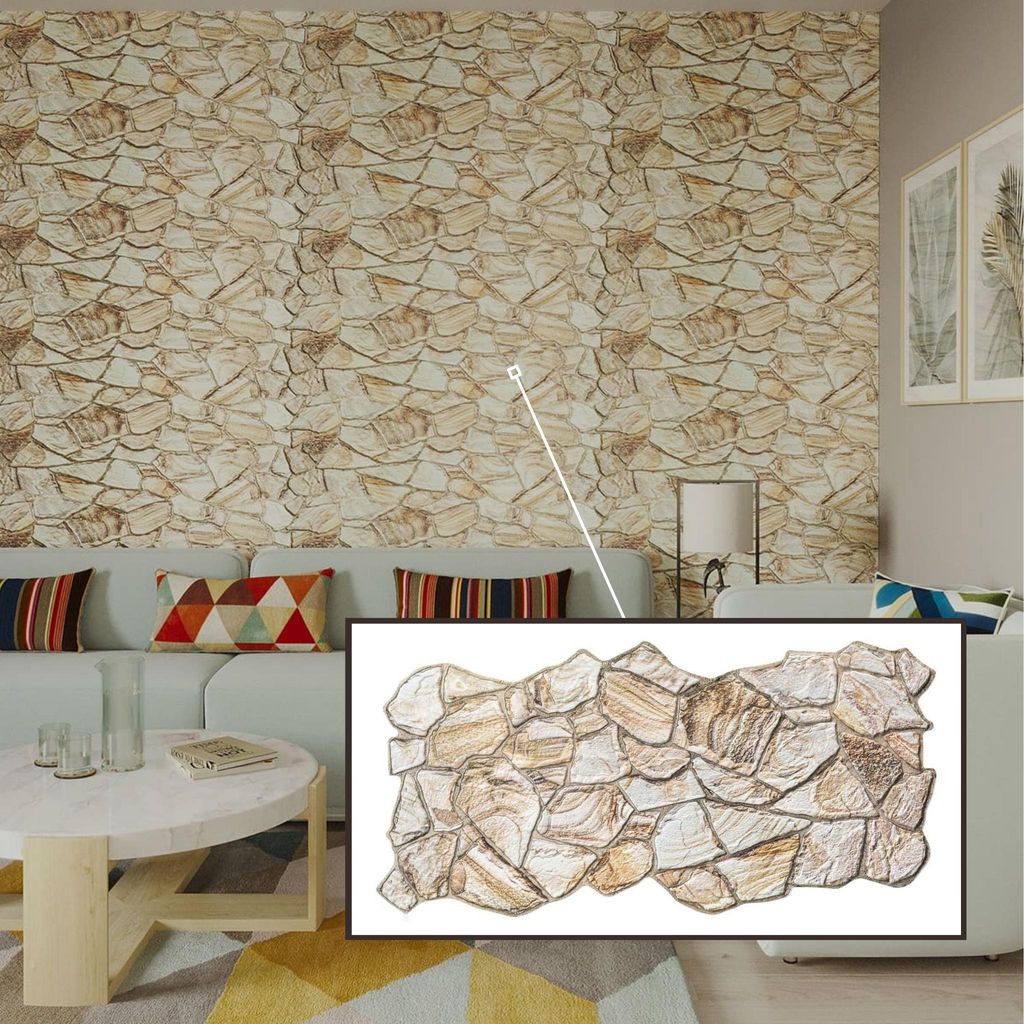3D-Wandpaneele PVC | Steinoptik | Honig Sandstein - 1 Platte - 0.5 m² | Für Wohnzimmer, Küche & Bad | Einfache DIY-Montage