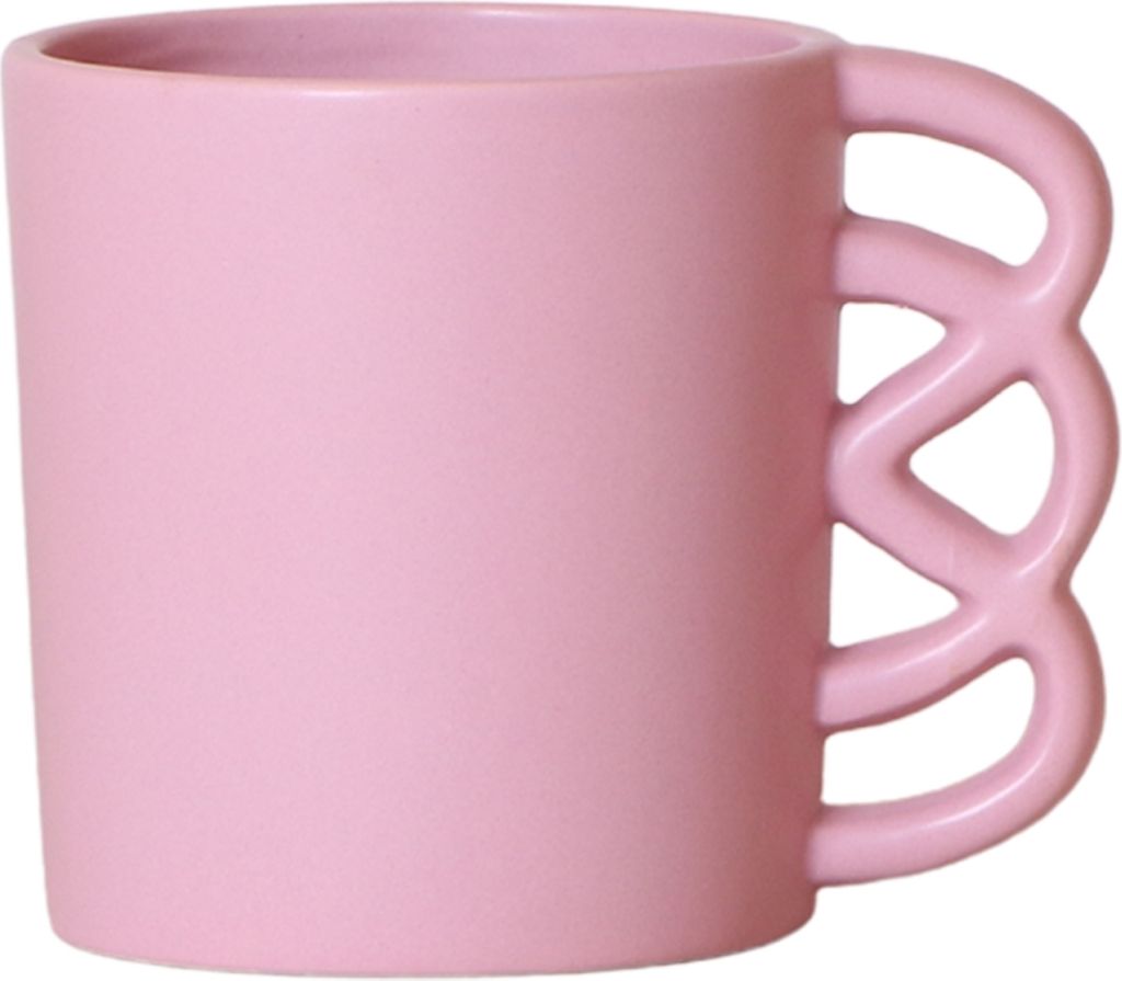 Übertopf "Happy Mug" - glücklicher Kaffebecher - fröhliche Keramik passend für 9cm Töpfe - pink