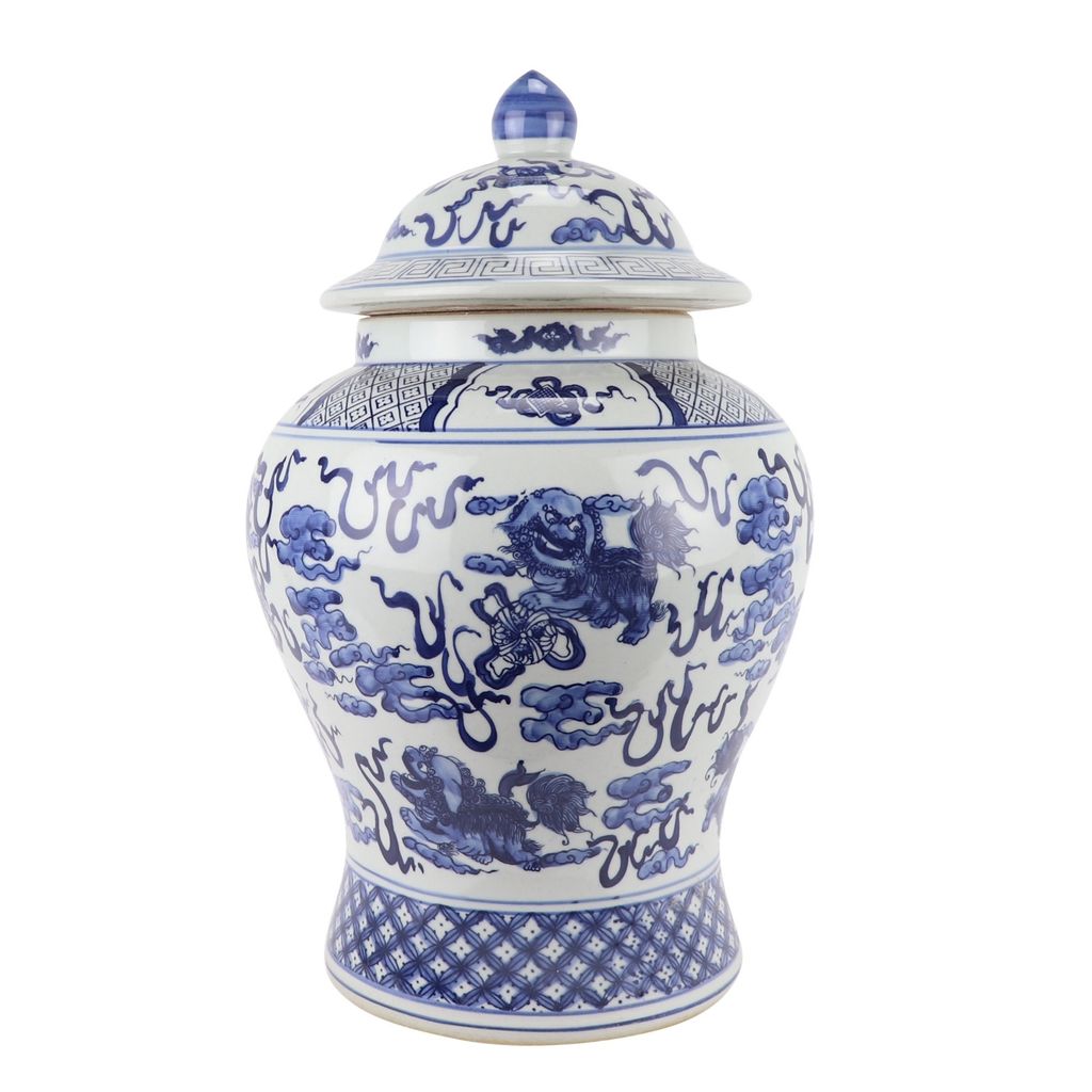 Fine Asianliving Chinesische Vase mit Deckel Blau Weiß Porzellan Handbemalt Qilun D33xH53cm Dekorative Vase Blumenvase Orientalische Keramik Vase ...