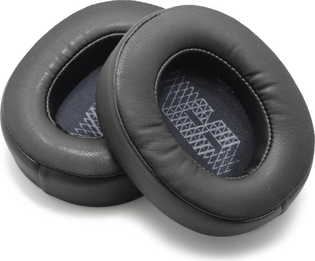 Two black ear pads for headphones are shown on a white background.