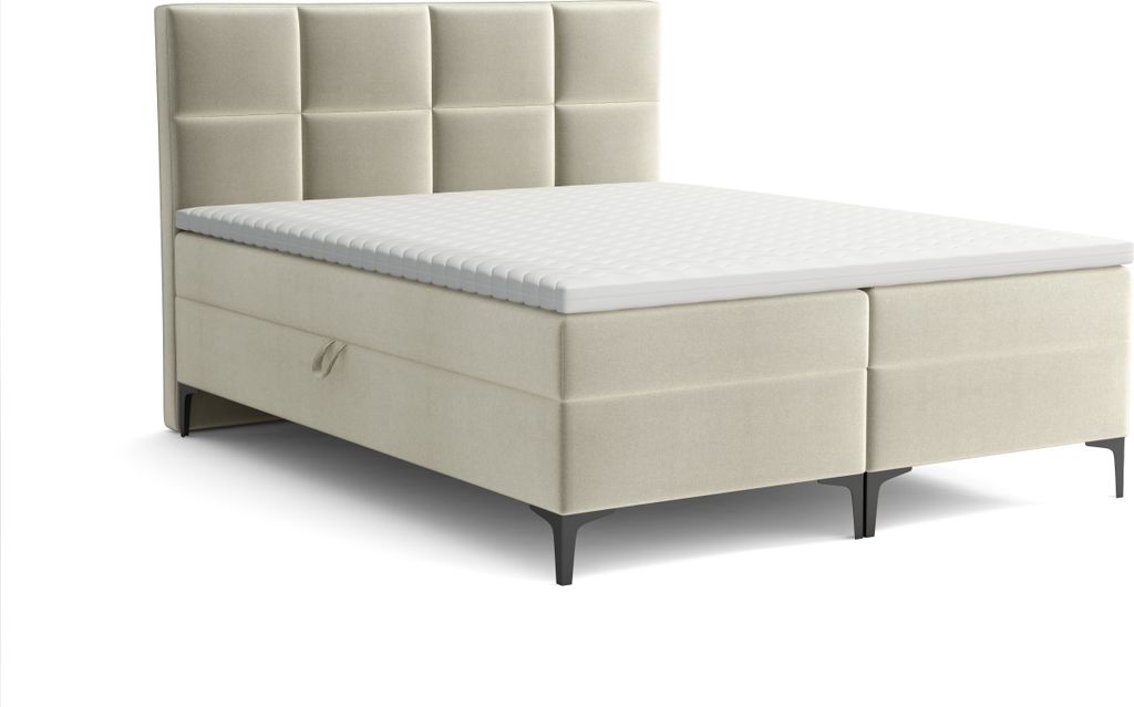 Emoebel24 Boxspringbett mit Topper und 2 Bettkasten 140x200 cm Memory Beige
