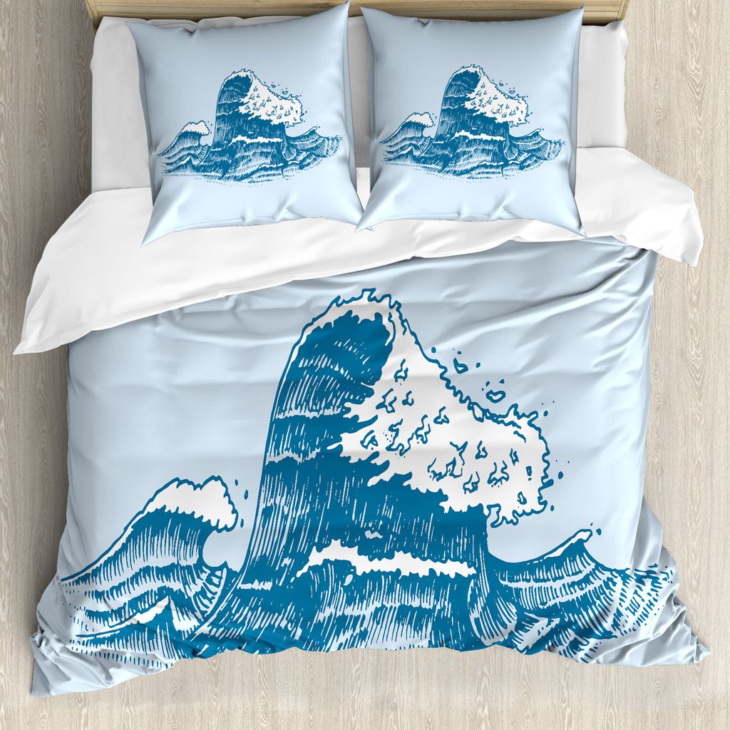 ABAKUHAUS Grafik-Strand Bettbezug Set für Einzelbetten, Nautical Waves Kunst, Milbensicher Allergiker geeignet mit Kissenbezug, 200 cm x 200 cm - ...