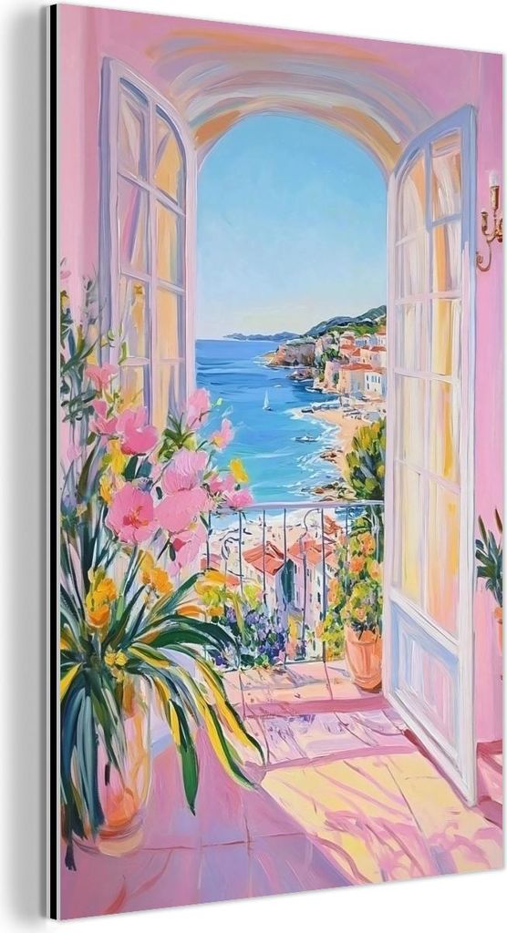 MuchoWow Wanddekoration Metall Metallbild Wandkunst 100x150 cm Rosa - Außen - Farbe MuchoWow Aluminium Gemälde - Bild
