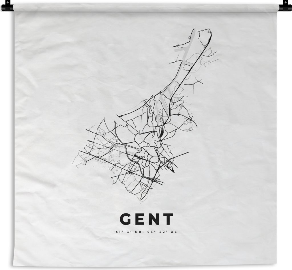 MuchoWow Wandteppich Wandbehang Karte - Gent - Belgien - Schwarz und weiß - Stadtplan 150x150 cm Tapisserie Dekoration Wandtuch - Wohnaccessoire...