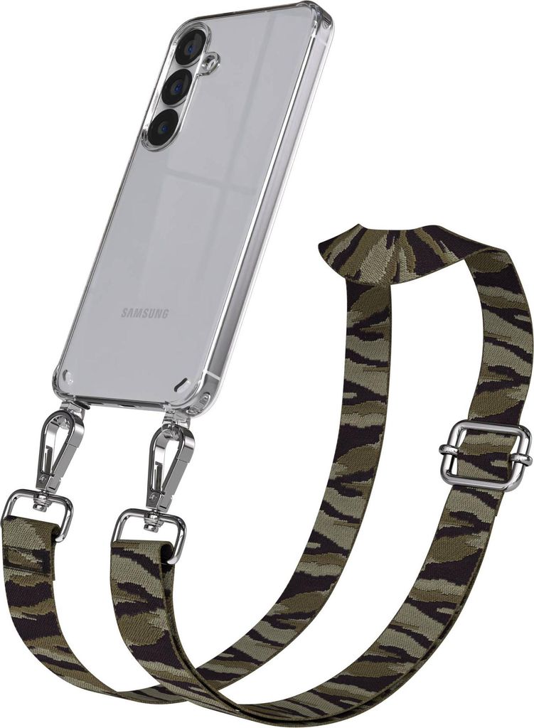 EAZY CASE Handykette - Verstellbarer Trageriemen kompatibel mit Samsung Galaxy S25, Handykordel mit transparenter Silikon-Hülle, Karabiner Silber,...